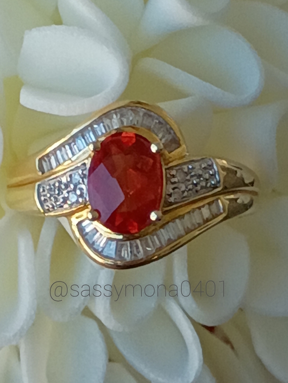 14KT Red Andesine Labradorite and Diamond Ring - Picture 3 of 6